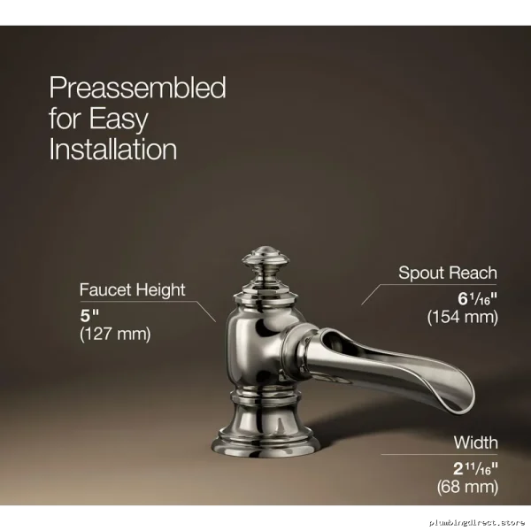 Kohler Artifacts Widespread Bathroom Faucet Single Handle Low Flow Spout Flume Design Vibrant Polished Nickel 72761-SN - Image 2
