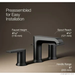 Kohler Hint Widespread Bathroom Faucet Set - Matte Black Finish 97093-4-BL
