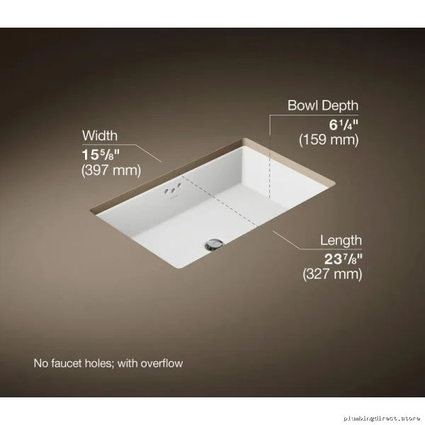 Kohler White Undermount Bathroom Sink 24x16 Inches 2297-0 Kathryn Model - Image 3