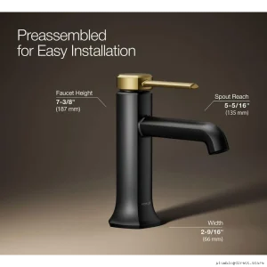 Modern Kohler Single Hole Low Flow Bathroom Faucet – Matte Black/Brushed Brass