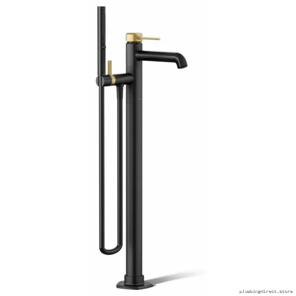 Modern Floor-Mount Tub Spout w/ Handheld Shower - Matte Black & Brushed Moderne Brass T27025-4-BMB Kohler - Image 2