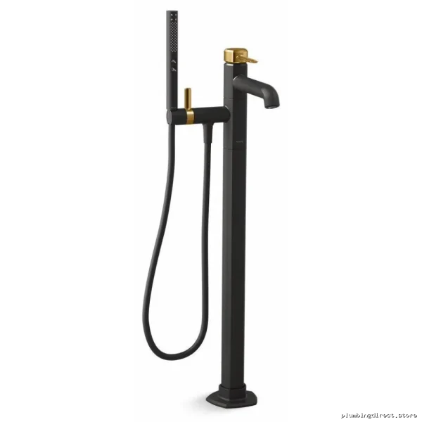 Modern Floor-Mount Tub Spout w/ Handheld Shower - Matte Black & Brushed Moderne Brass T27025-4-BMB Kohler - Image 4