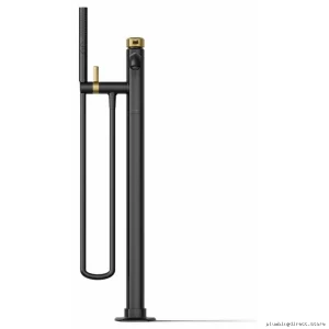 Modern Floor-Mount Tub Spout w/ Handheld Shower - Matte Black & Brushed Moderne Brass T27025-4-BMB Kohler