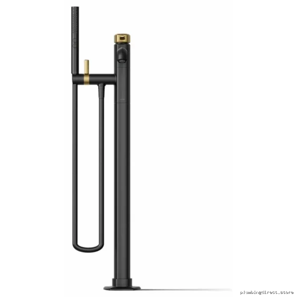 Modern Floor-Mount Tub Spout w/ Handheld Shower - Matte Black & Brushed Moderne Brass T27025-4-BMB Kohler