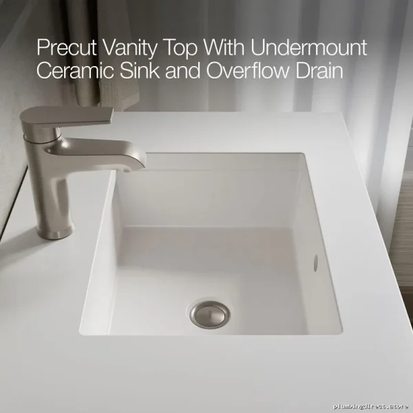 Kohler Modern White Quartz Bathroom Vanity Set with Sink - Compact Storage - Image 4