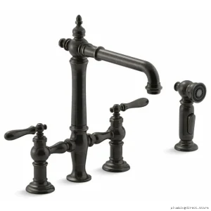 Elegant Oil-Rubbed Bronze Bridge Faucet with Side Spray - Kohler 76519-4-2BZ