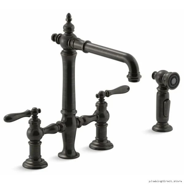 Elegant Oil-Rubbed Bronze Bridge Faucet with Side Spray - Kohler 76519-4-2BZ