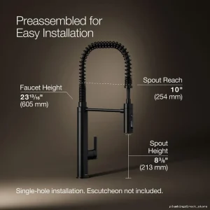 Kohler Professional Kitchen Faucet with Spring-Powered Pulldown Spray - Matte Black Finish