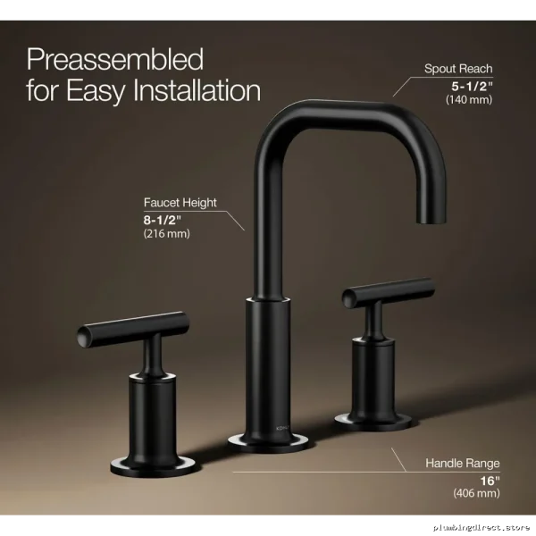 Kohler Purist Matte Black Widespread Bath Faucet - Low Profile Levers & Space-Saving Gooseneck Design Model #123 - Image 2