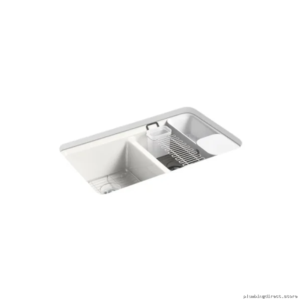 Kohler Riverby 33" 2-Bowl Undermount Kitchen Sink Workstation Set - Sea Salt Finish - Image 4