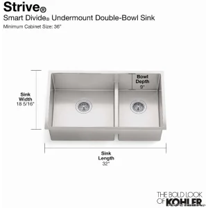 Kohler Stainless Steel Undermount Kitchen Sink with SmartDivide & Drainboard