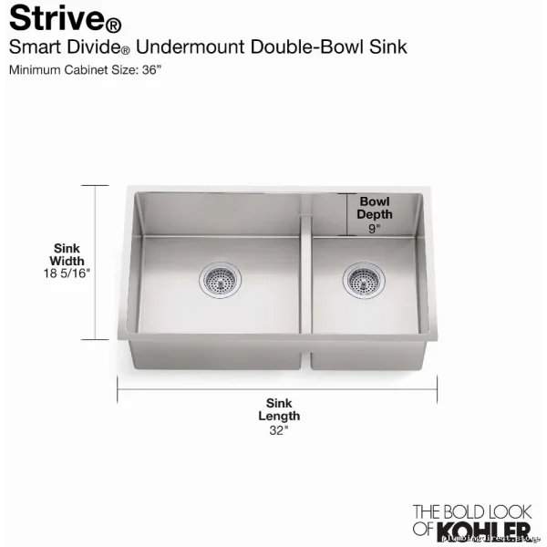 Kohler Stainless Steel Undermount Kitchen Sink with SmartDivide & Drainboard