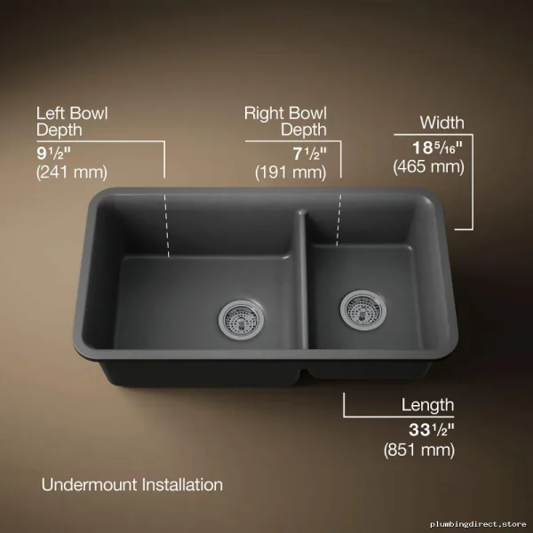 KOHLER Double Basin Stainless Steel Under Mount Kitchen Sink with Drainboard - Image 4