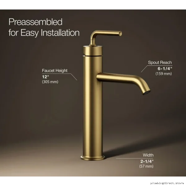 Kohler 14404-4A-2MB Tall Single-Hole Bathroom Faucet with Vibrant Brushed Moderne Brass Finish - Image 2