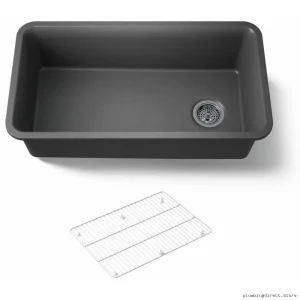 Undermount Neoroc Kitchen Sink 33-1/2" Single Bowl with Built-In Rack - Matte Graphite Kohler 8206-CM7
