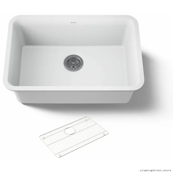 Cairn 27-1/2 1 Bowl Undermount Neoroc Sink w/ Storage Rack - Matte White Kohler - Image 2