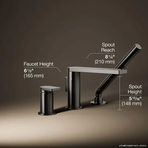 Kohler Triple Hole Roman Tub Faucet & Hand Shower in Vibrant Ti - Image 2