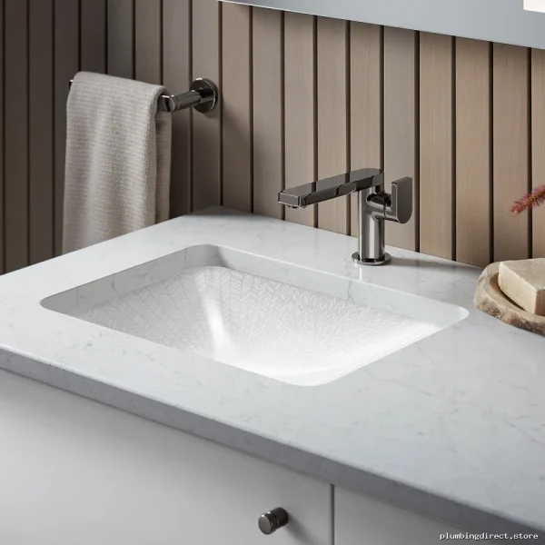 Kohler White Herringbone Undermount Bathroom Sink - Rectangle Design - Image 3