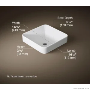 Kohler White Square Vessel Bathroom Sink Modern Design 2661-0