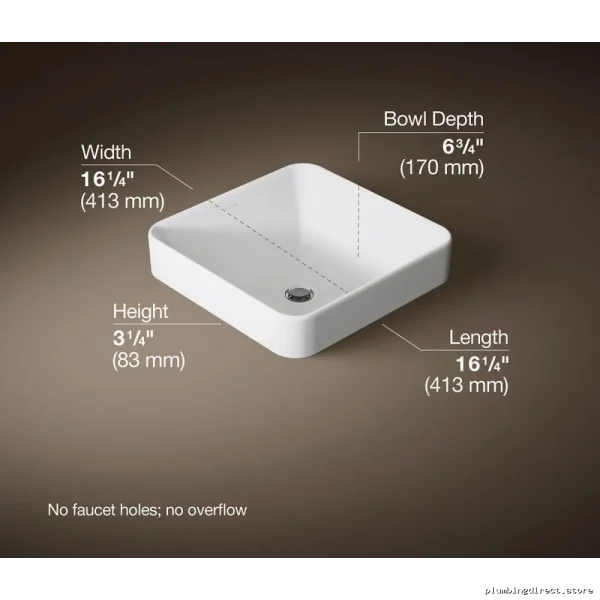 Kohler White Square Vessel Bathroom Sink Modern Design 2661-0