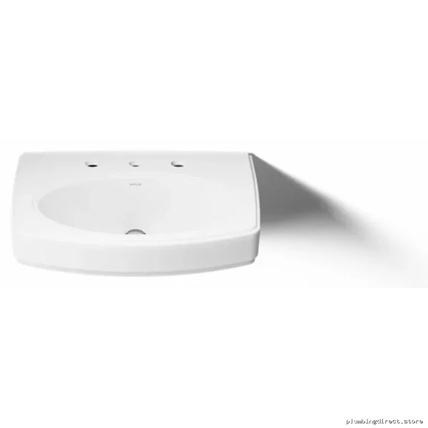 Kohler White Wall-Mounted Bathroom Sink - 2028-8-0 Modern Design for Widespread Faucets - Image 2