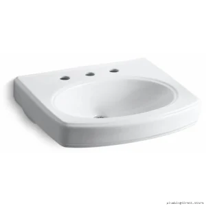 Kohler White Wall-Mounted Bathroom Sink - 2028-8-0 Modern Design for Widespread Faucets