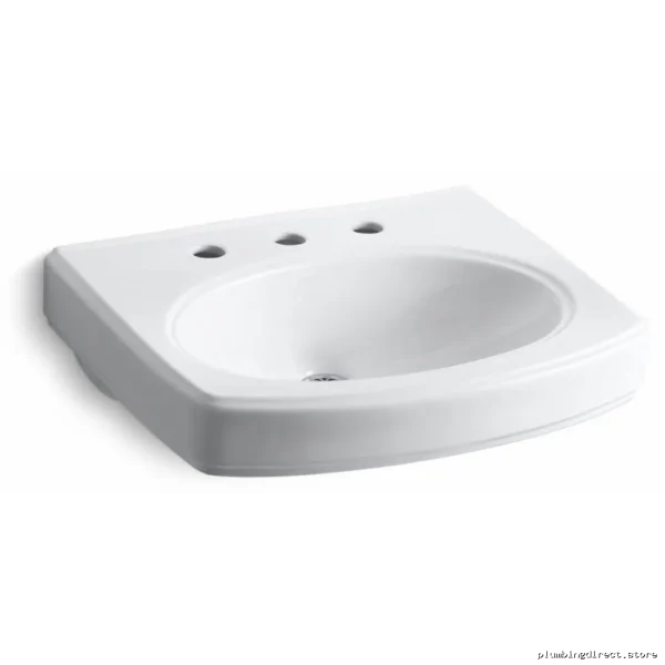 Kohler White Wall-Mounted Bathroom Sink - 2028-8-0 Modern Design for Widespread Faucets