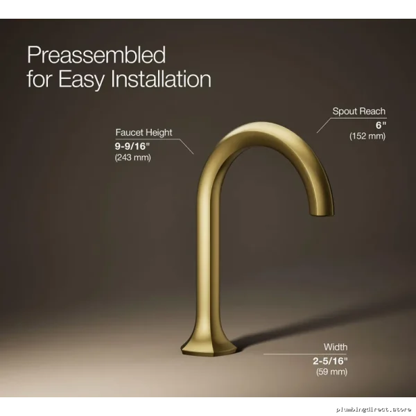 Kohler Widespread Cane Design Bathroom Faucet - Single-Handle 1.2 GPM Brushed Modern Brass - Image 2