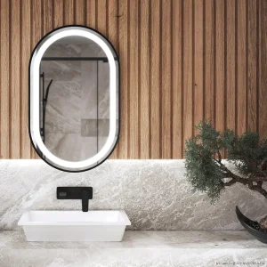 LED Illuminated Oblong Bathroom Mirror 20x32 Black Vanity Mirror