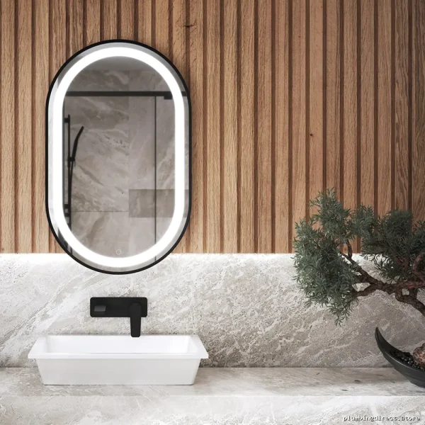 LED Illuminated Oblong Bathroom Mirror 20x32 Black Vanity Mirror