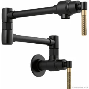 Litze Knurled Handle Wall Mount Pot Filler - Matte Black & Luxe Gold 62843LF-BLGL