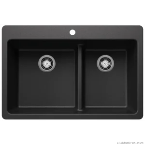 Liven 33" 1.75 Bowl Dual Mount Low Divide Silgranit Kitchen Sink - Anthracite & Blanco