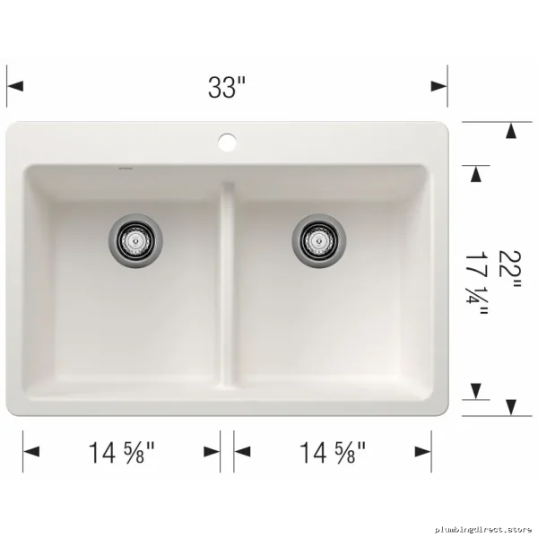 Liven 33 Inch Dual Mount Low Divide 2 Bowl Silgranit Kitchen Sink - White - Image 2