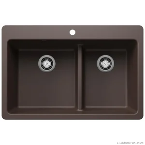 Liven 33 Silgranit Dual Mount Kitchen Sink with 1.75-Bowl Low Divide - Café 403647 Blanco