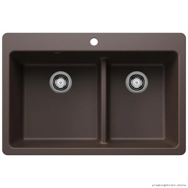 Liven 33 Silgranit Dual Mount Kitchen Sink with 1.75-Bowl Low Divide - Café 403647 Blanco