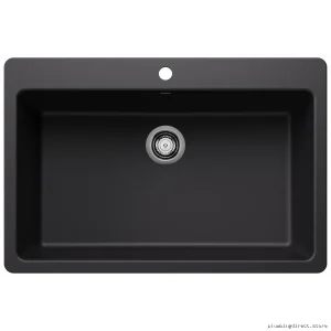 Liven 33 Single Bowl Dual Mount Kitchen Sink in Coal Black Silgranit - Model 403597