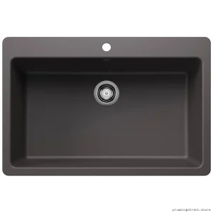Liven 33 Single Bowl Dual Mount Silgranit Sink - Durable Cinder Gray Kitchen Basin