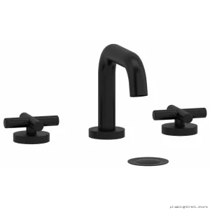 Black Widespread Bath Faucet with U-Shaped Spout & Cross Handles - Low Flow Efficiency