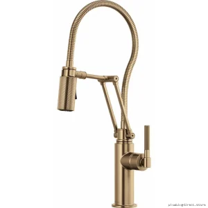 Luxury Articulating Kitchen Faucet with Polished Hose & Ergonomic Handle - Brilliance Gold Brizo