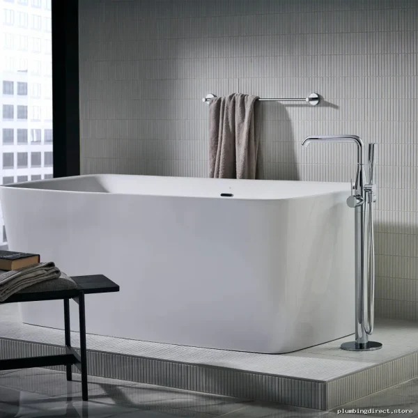 Grohe Chrome Freestanding Tub Filler with Handheld Shower - Luxury Bathroom Upgrade