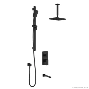 Luxury Matte Black Thermostatic Shower System with Ceiling Arm