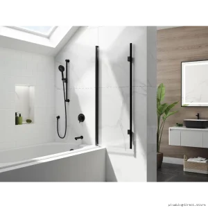 Adjustable Flip-Pivot Tub Shield 46x56 Matte Black for Bathroom