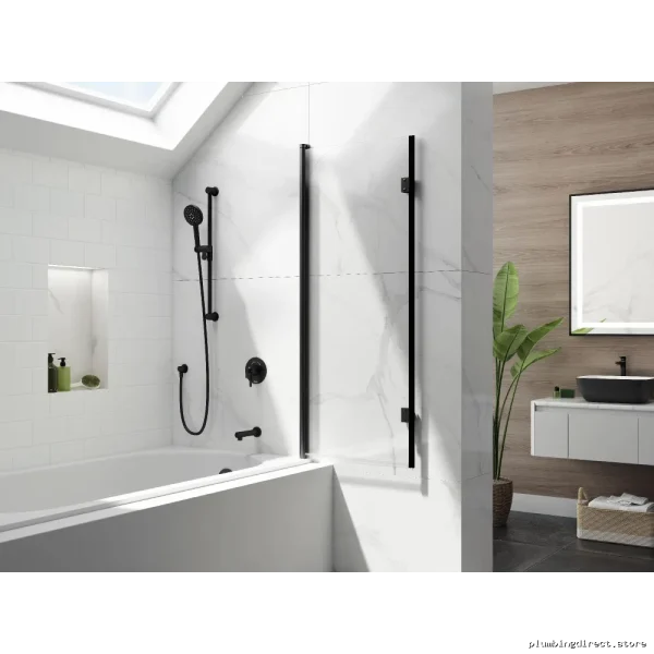 Adjustable Flip-Pivot Tub Shield 46x56 Matte Black for Bathroom