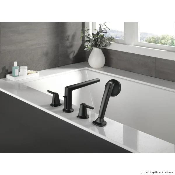 Matte Black Roman Bath Faucet Kit w/Handshwr & Four Hole Trim - Galeon - Image 3
