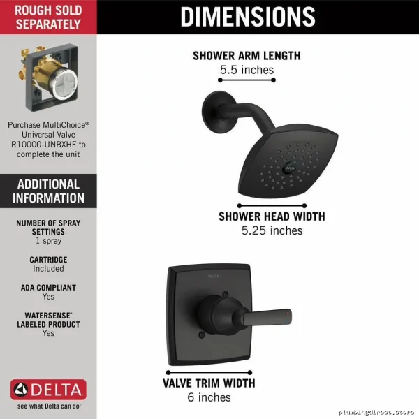 Ashlyn Monitor 14 Shower Trim - Matte Black Delta-Style T14264-BL - Image 3
