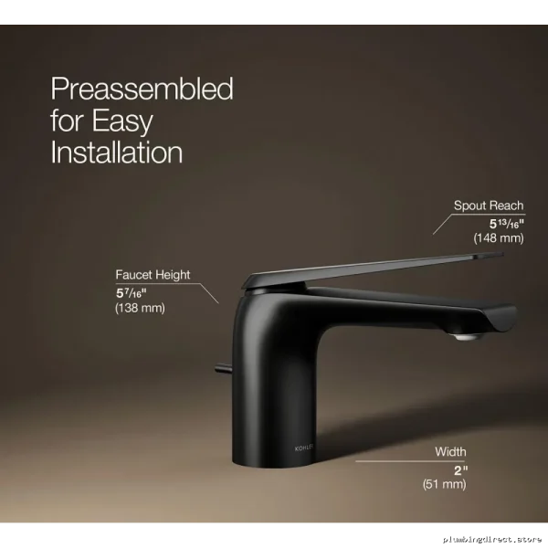 Modern Matte Black Single-Hole Bathroom Faucet by Kohler