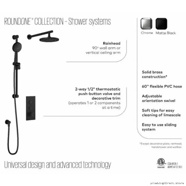 Kalia Matte Black Thermostatic Shower System with Push Button Control - Image 3