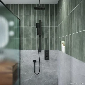 Kalia Matte Black Thermostatic Shower System with Push Button Control