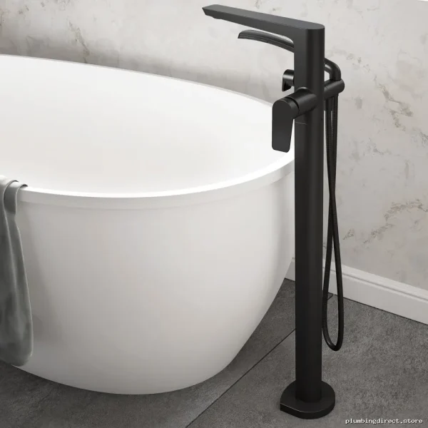 Matte Black Floor Mount Tub Faucet with Hand Shower - Moroka BF1935-160 - Image 4