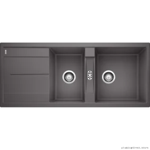 Metra 2 Bowl Silgranit Drop-In Kitchen Sink with Drainboard in Cinder